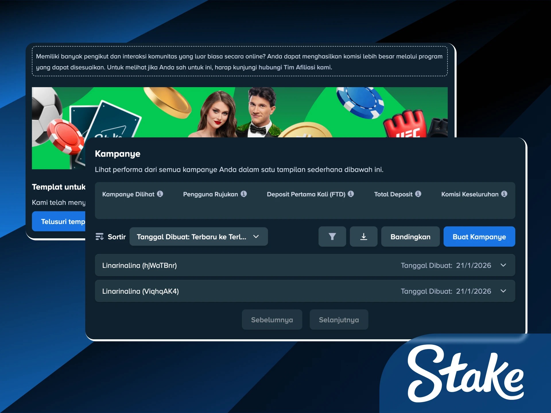 Pelajari metode efektif untuk menghasilkan uang melalui Program Afiliasi Stake dengan menjadi agen terpercaya.
