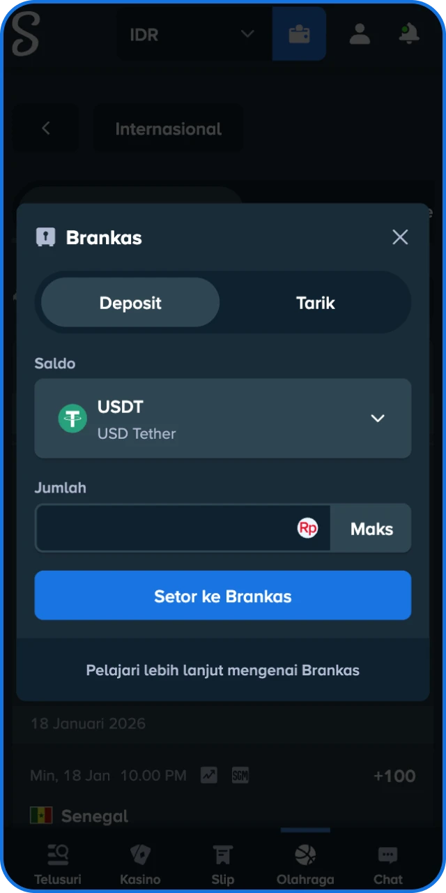 Setor dana ke saldo akun Anda untuk mulai memasang prediksi kriket di platform Stake Indonesia.