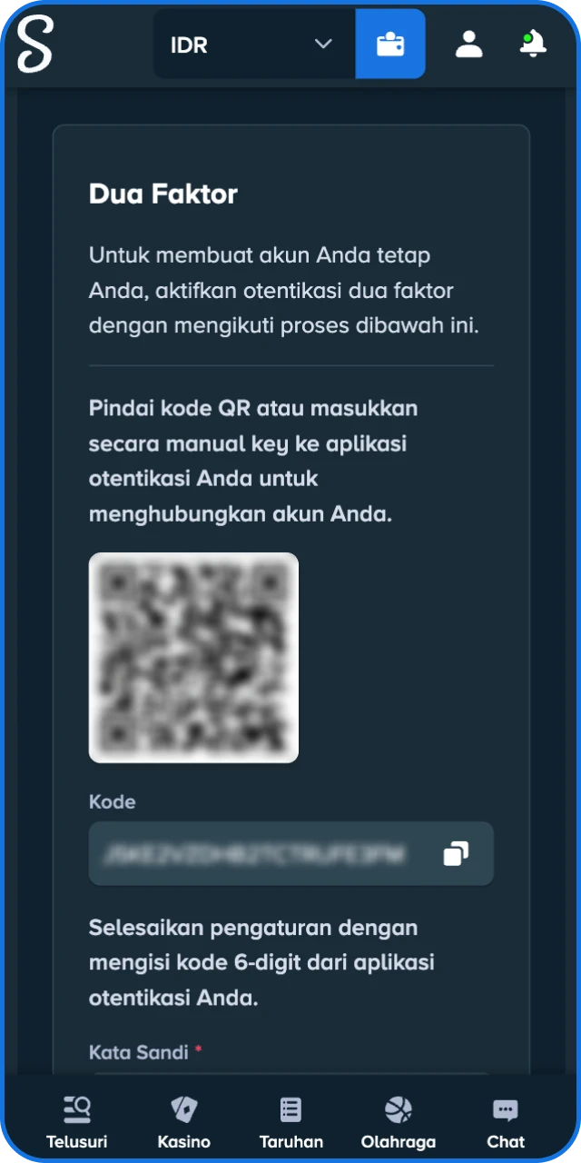 Aktifkan fitur 2FA demi keamanan ekstra pada login akun Stake Indonesia.