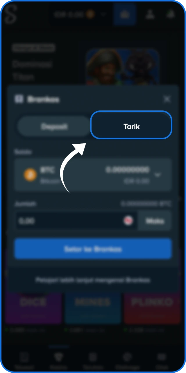 Buka menu dompet dan pilih opsi tarik pada akun Stake Indonesia Anda.