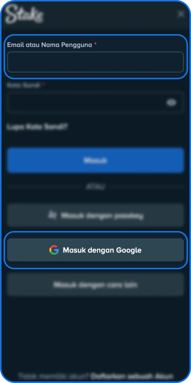 Masukkan email dan kata sandi Anda yang telah terdaftar di Stake Indonesia.