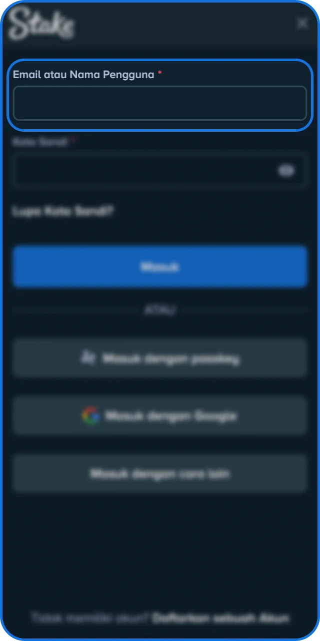Masuk ke profil Anda menggunakan email dan kata sandi yang terdaftar di situs Stake Indonesia.