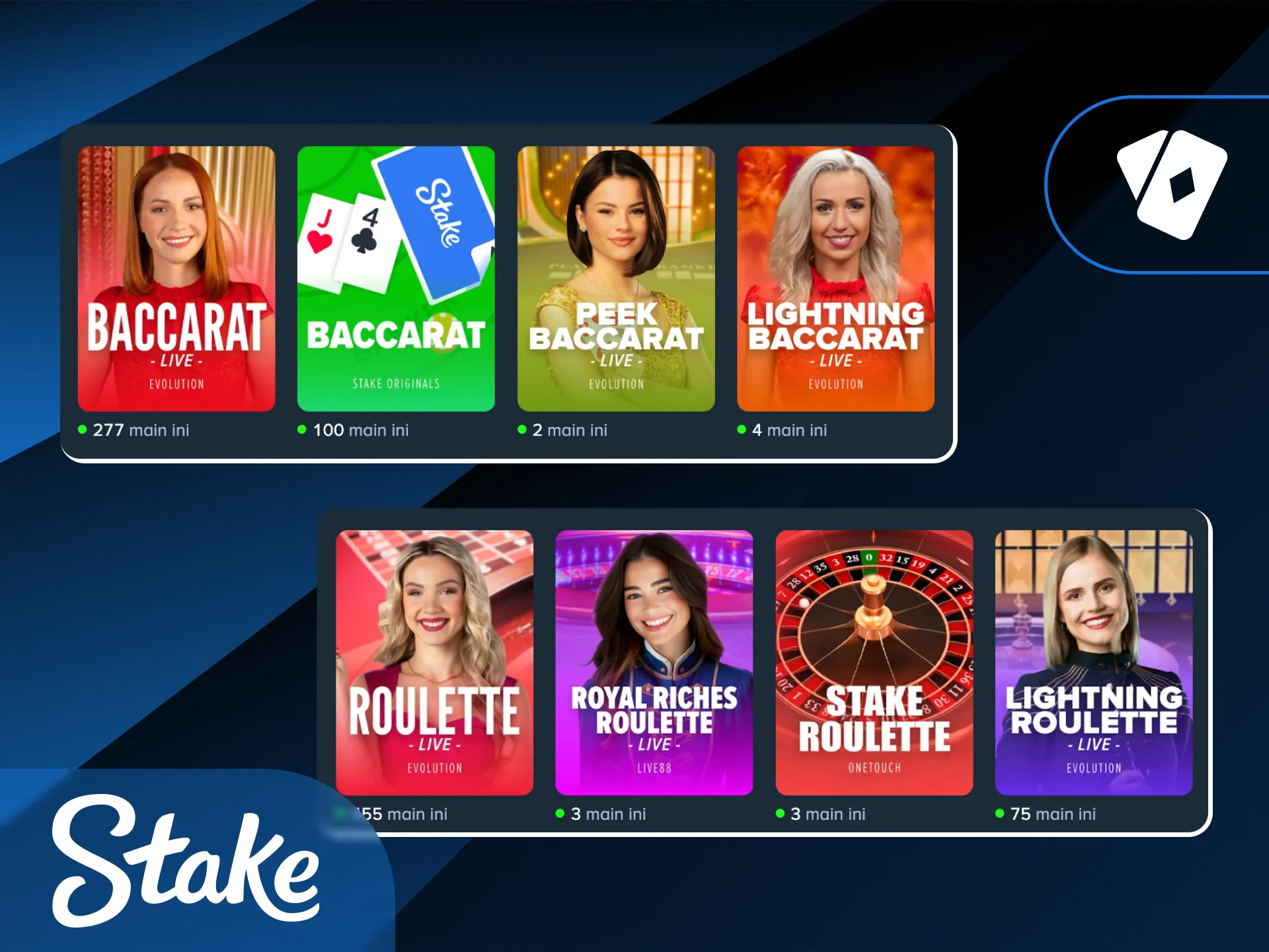 Mainkan table games klasik seperti blackjack dan roulette di Stake Indonesia.
